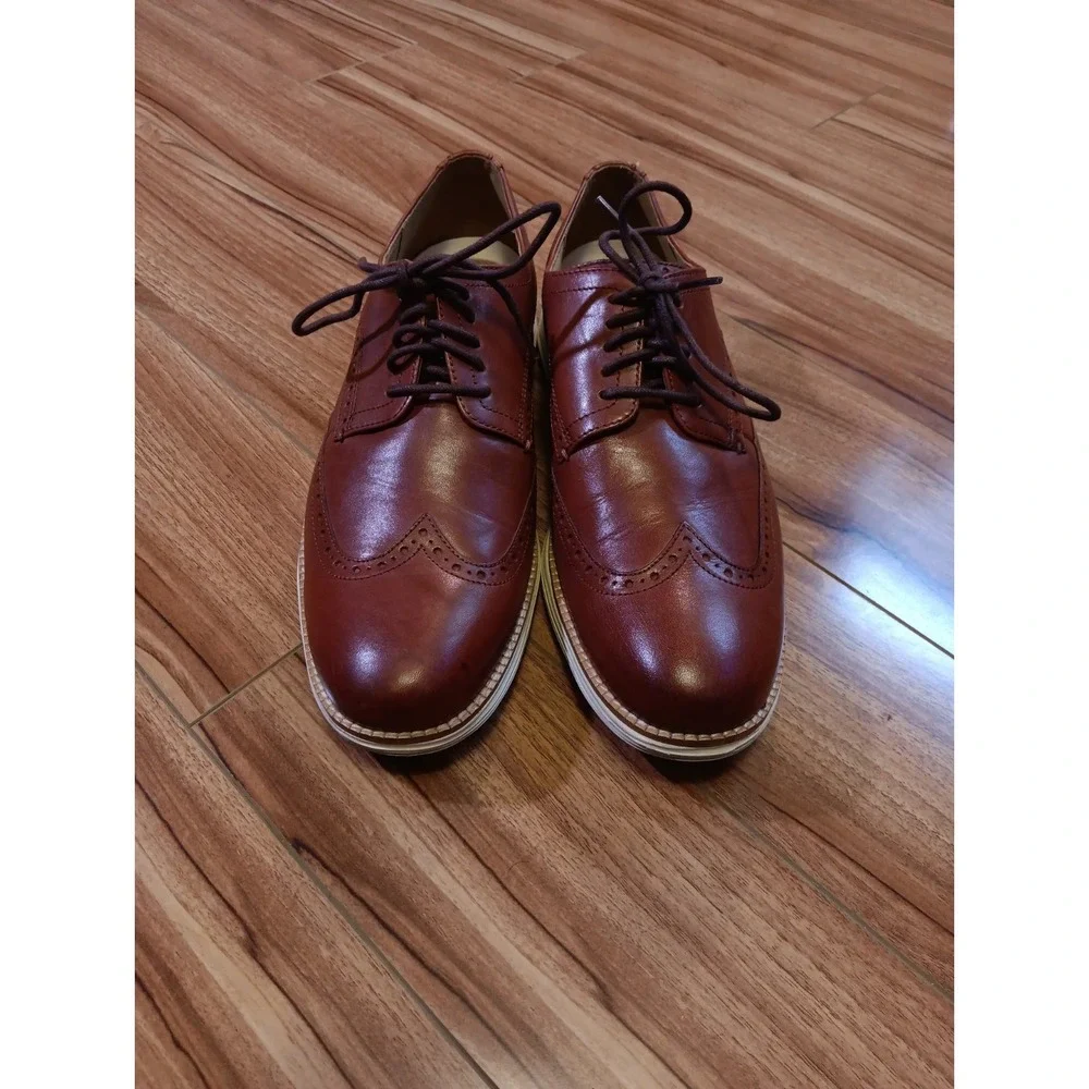 COLE HAAN Original GRAND OS Wingtip Oxford Cognac Brown Leather Shoes Mens 10.5M
